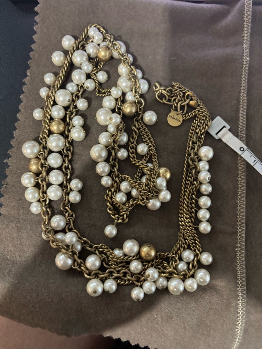 Stella & Dot Gold-Tone Multi-Strand Necklace with faux Ivory Pearls